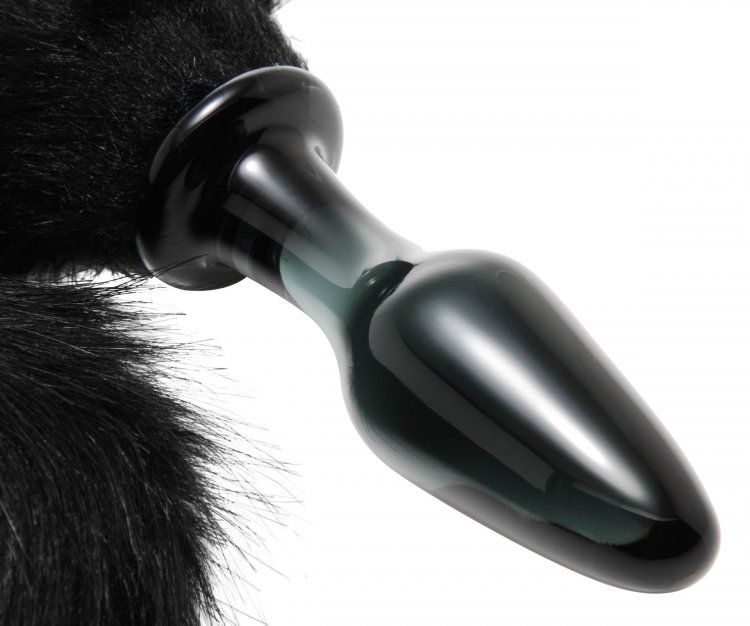 This long sexy tail will bring out the animal in you! Made o... Tailz - Midnight Fox Glass Plug with Tail - Black photo-2