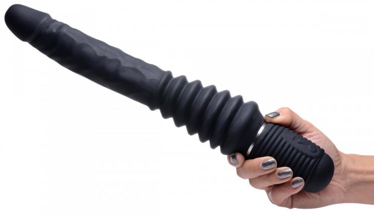 Enjoy the deep hitting thrills of the Thrust Master! This di... Master Series - 10X Thrust Master Dildo - Black photo-5