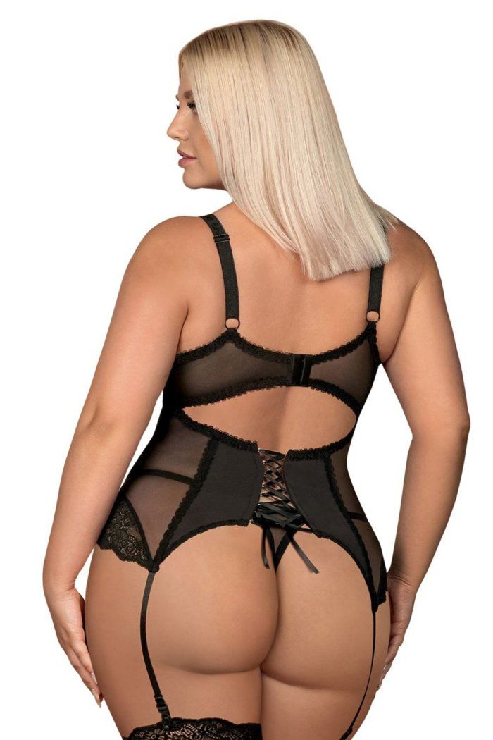 Obsessive - Amallie Corset & Thong - Black - XXL photo-2
