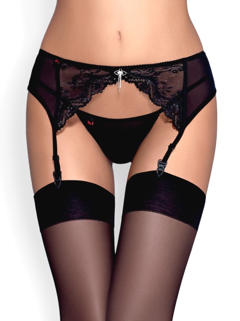 Obsessive - Charms Garter Belt & Thong - Black - S/M