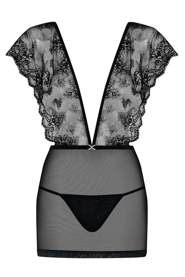 Your beautiful, feminine shapes will tempt him even more if ... Obsessive - Merossa Chemise & Thong - Black - L/XL photo-7