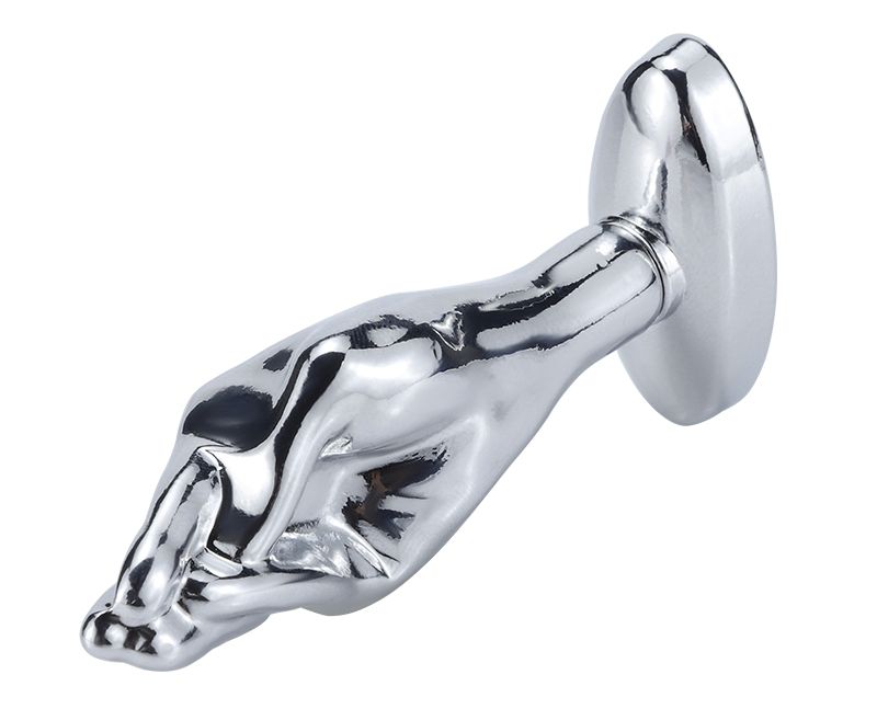 Silver palm anal plug with diamond oval bottom finished MT - Gem Anal Hand Plug S-size - Blue photo-4
