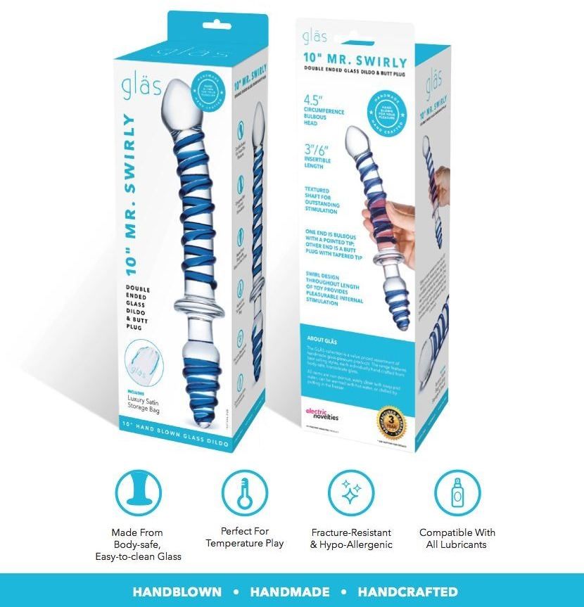 Glas - 10″ Mr. Swirly Double Ended Glass Dildo & Butt Plug photo-6