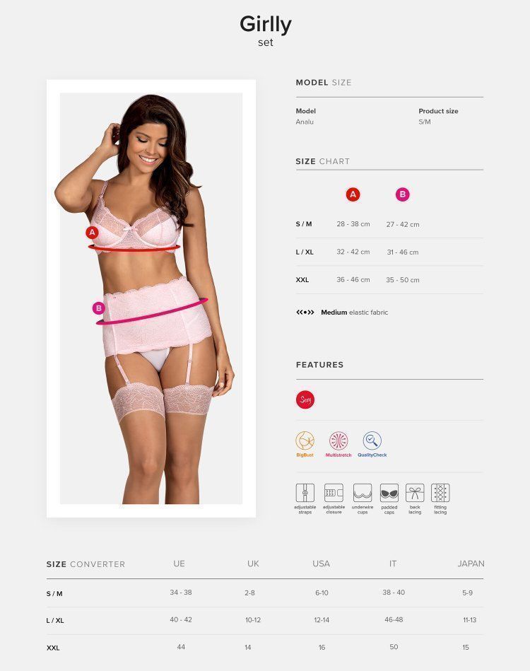 Obsessive - Girlly 3-pcs Set - Pink - L/XL photo