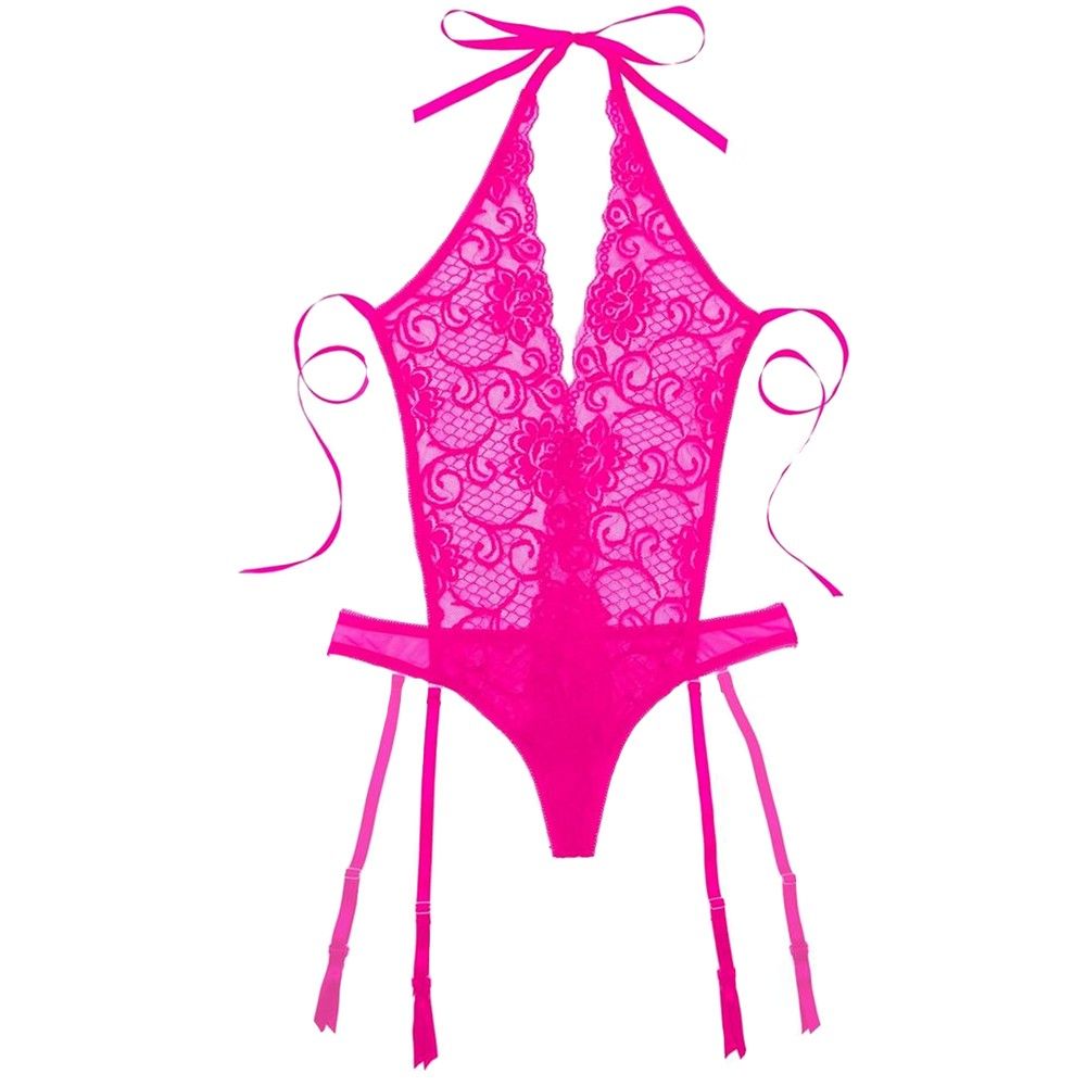 Sizzling pink lace arranged for intimate cover only, this de... Secrets - Remote Control Vibrating Deep-V Teddy - Pink photo-3