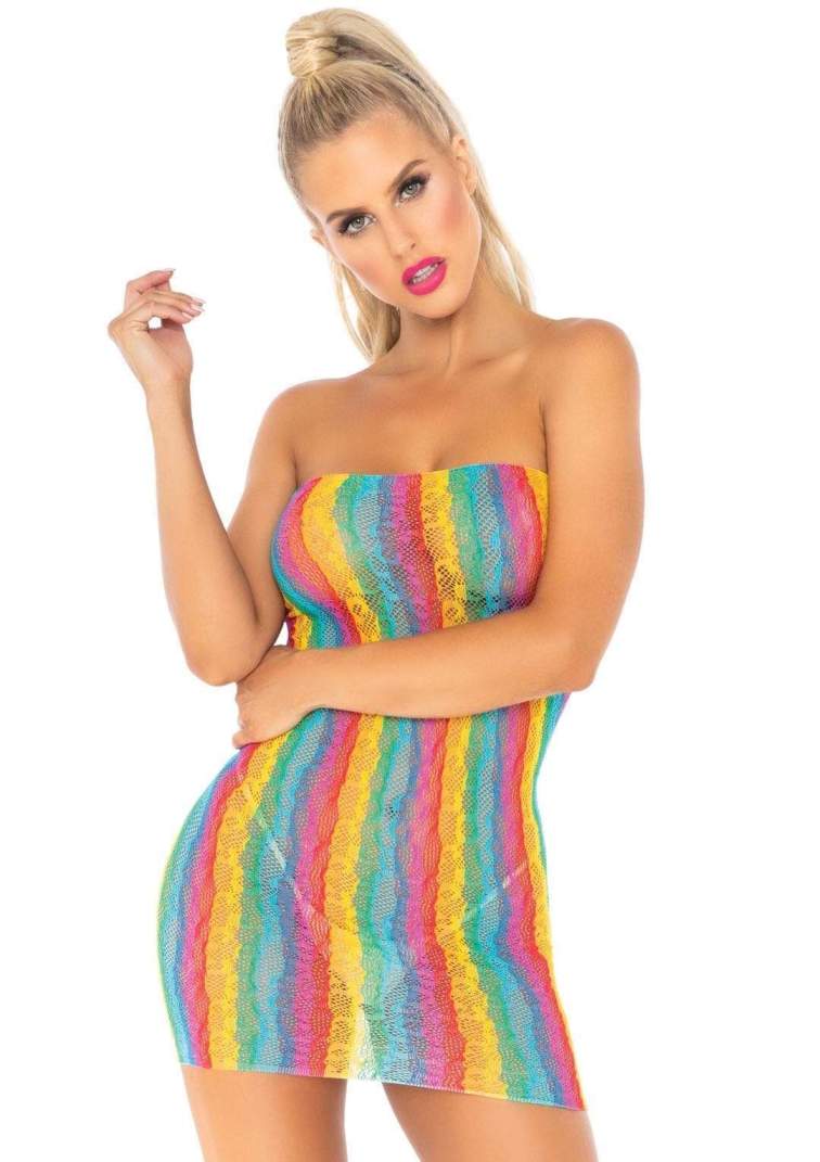 Leg Avenue - 蕾絲平口無肩洋裝 - 彩虹色 照片-4