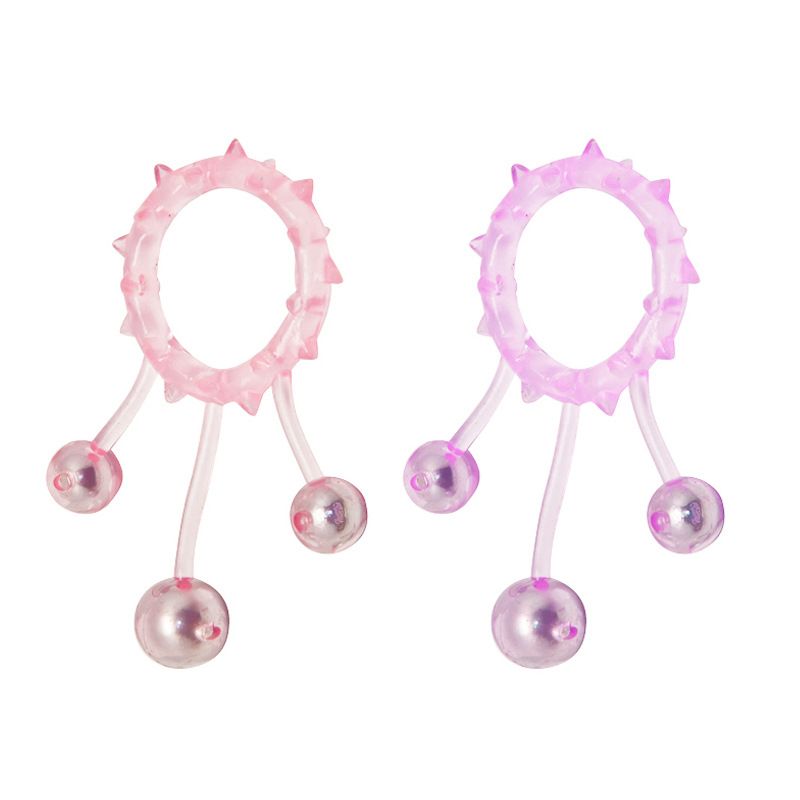 Three balls agitate delay ring Aphrodisia - Ball Banger Cock Ring with 3 Balls - Purple photo-5