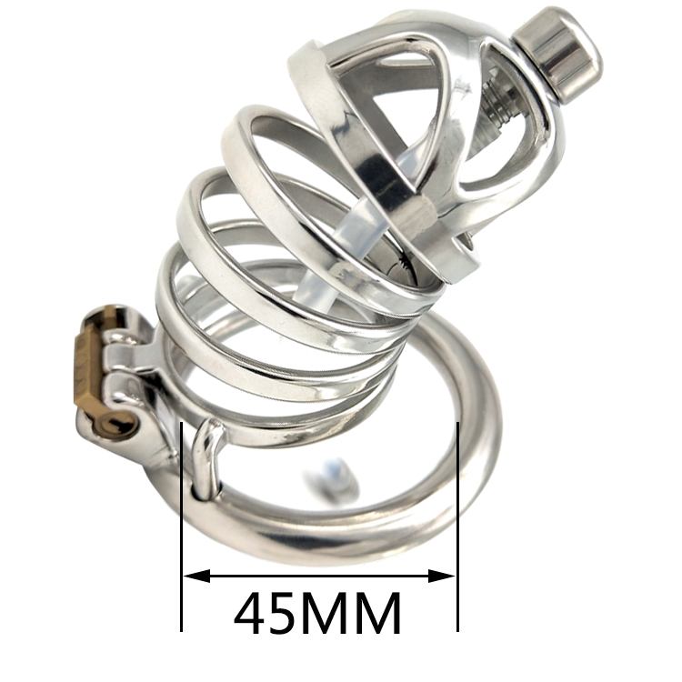 Total high: 70mm &n... FAAK - Chastity Cage 12 w Catheter 45mm - Silver photo-12