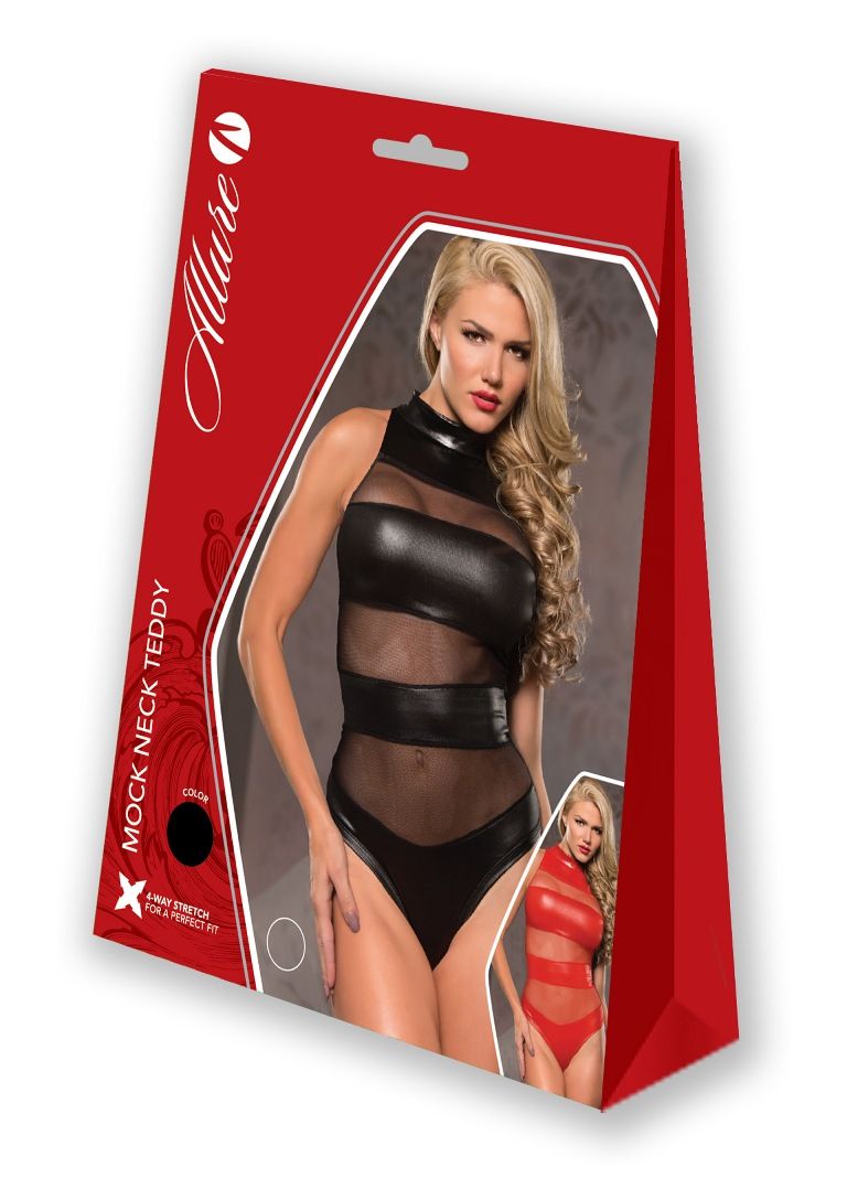 Sultry and chic, this sexy sleeveless teddy features classic... Allure - Mock Neck Teddy - Black - S/M photo-3