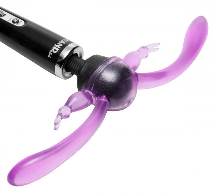 With the Double Rabbit Wand Attachment from Wand Essentials,... Wand Essentials - Duality Double Rabbit Wand Attachment - Purple photo-3