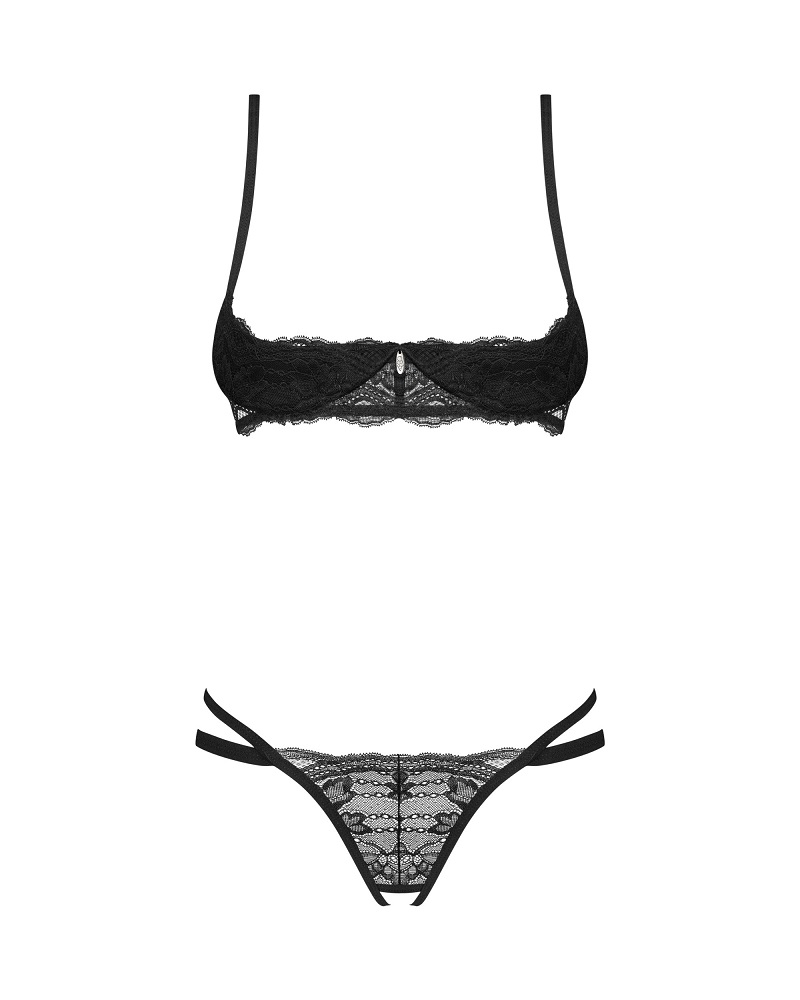 Elevate the ambiance with the hot black Nutris lingerie set.... Obsessive - Nutris Crotchless Set - Black - XS/S photo-4