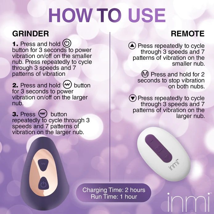 Slip this textured, premium silicone toy between your thighs... Inmi - Ride N' Grind Vibro Grinder - Purple photo-10