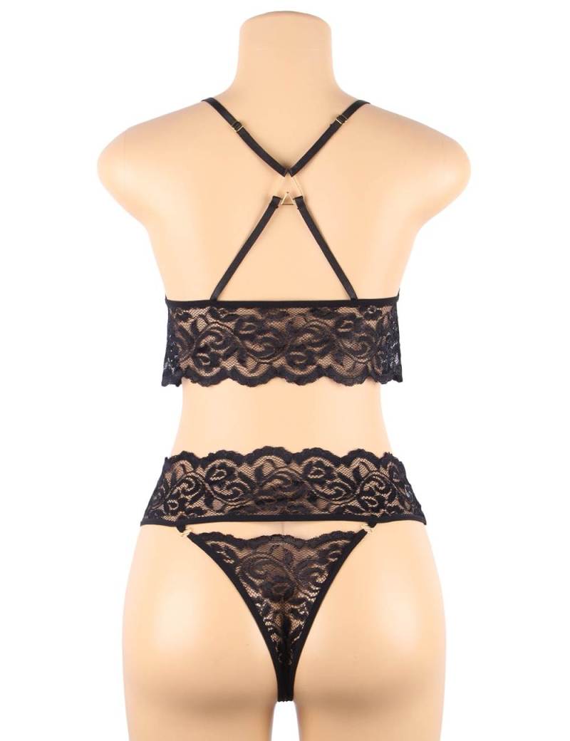 Ohyeah - Surrender 蕾丝 SM 内衣套装 - 黑色 - 超加大码 照片-5