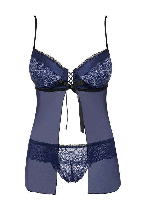 Feel this charm, babe! Are you ready for tonight? Cute mesh,... Obsessive - Auroria Babydoll & Thong - Blue - L/XL photo-7