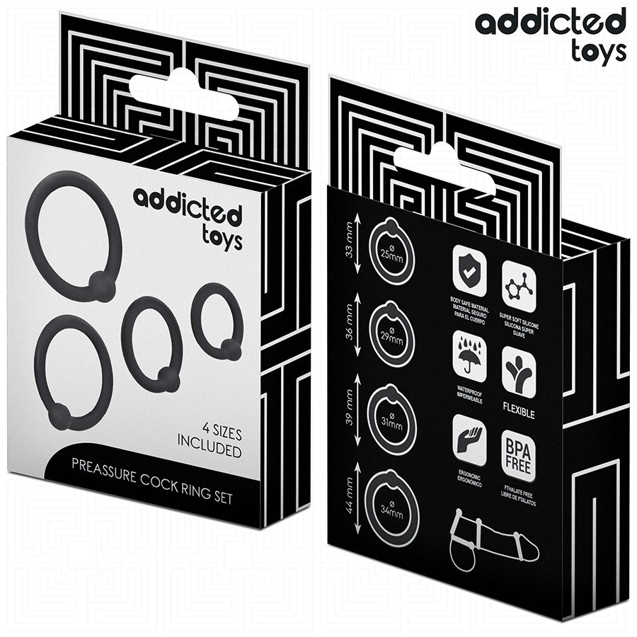 This Addicted Toys pressure ring set includes four rings spe... Addicted Toys - Pleasure Cock Rings Set - Black photo-6