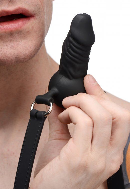 This erotically shaped gag features a penis mouth piece with... Master Series - Suppressor Silicone Face Banger Gag - Black photo-4