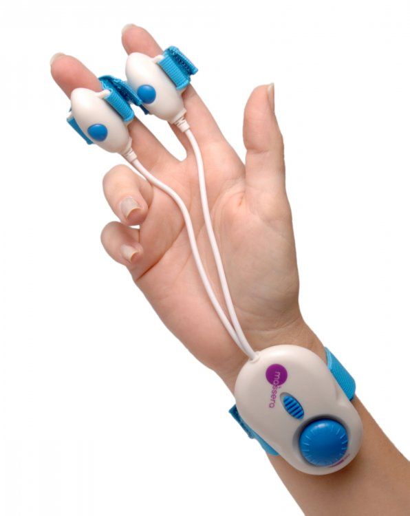 The dObla is a compact finger massager that fits right over ... Massera - Dobla Double Finger Massager - Blue photo-2