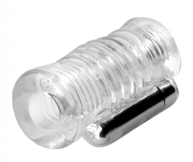 Stroke into overdrive! Ergonomically designed to fit in the ... Palm-Tec - Vibe Tube Vibrating Stroker - Clear photo-3