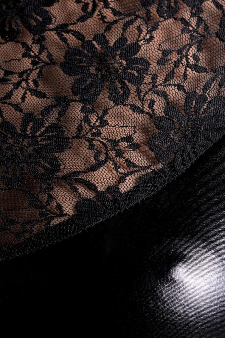 A shiny black Wetlook dress with lace inlays. The silhouette... Glossy - Lulu Wetlook Dress - Black - M photo-4
