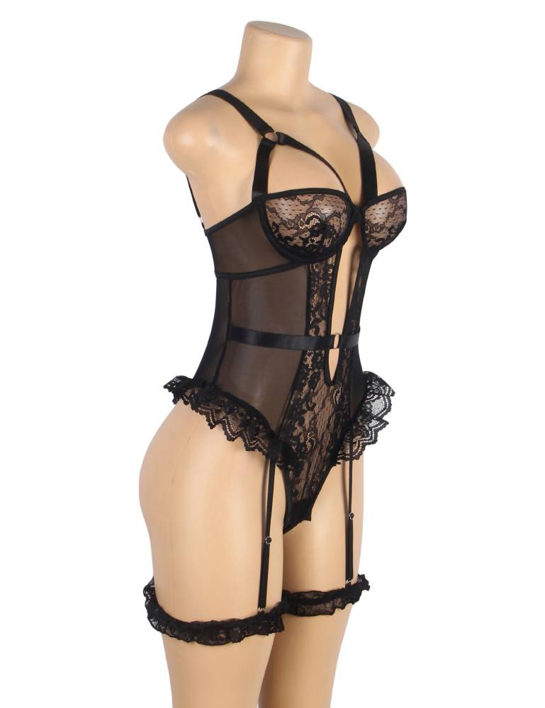 Seductive slim lace teddy with garter leg ring
Mesh + l... Ohyeah - Lace Garter Teddy - Black - M photo-3