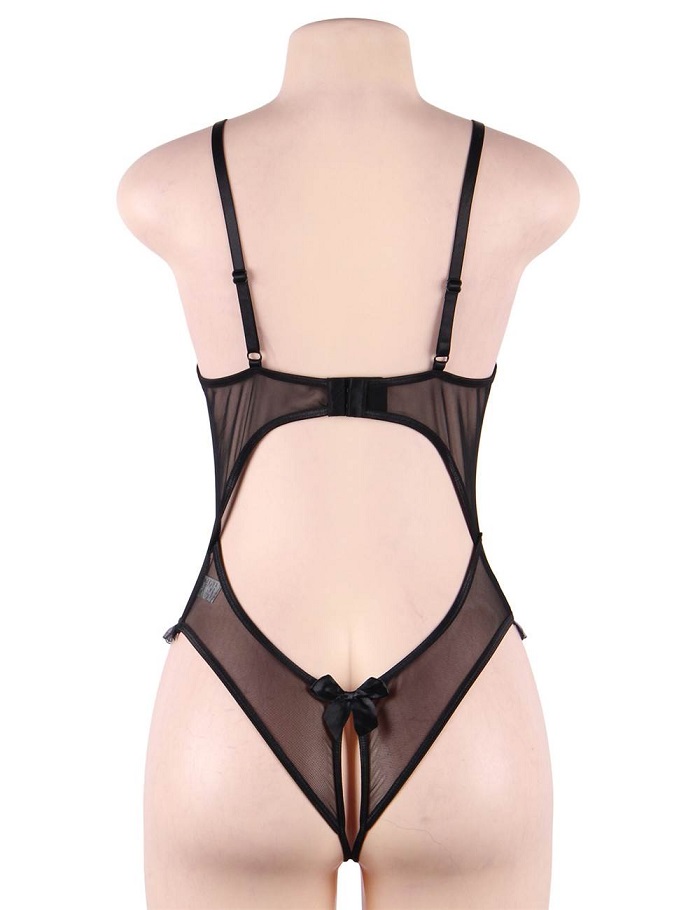 Teddy is made of a lightweight mesh fabric that is combined ... Ohyeah - Crotchless Lace Teddy - Black - 3XL photo-6