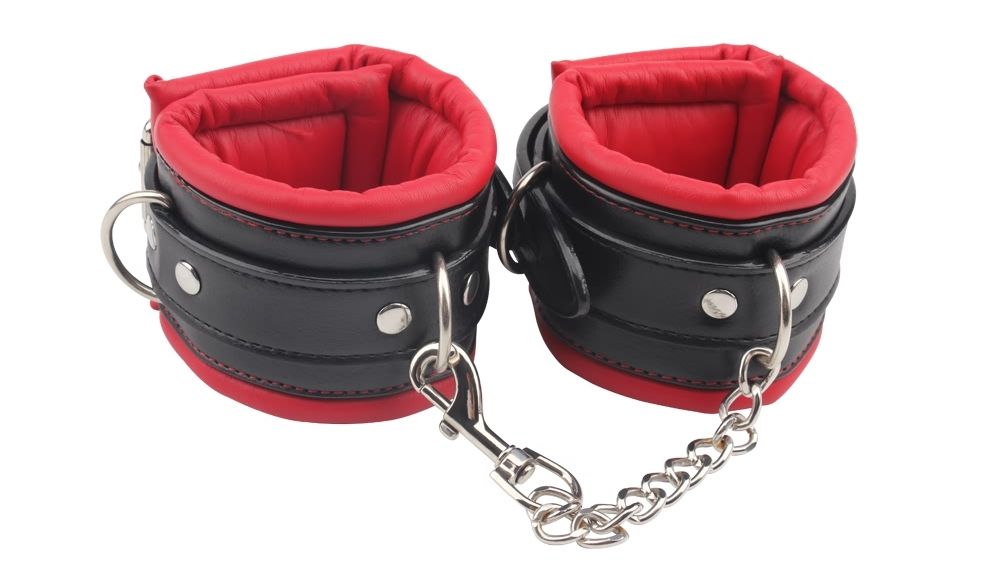 Fasten Your Lover, Fully Adjustable to Fit, Easy-to-use Meta... Chisa - Super Soft Ankle Cuffs - Black & Red photo-3