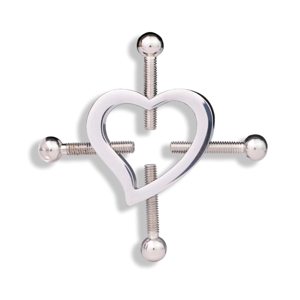 FAAK - Heart Screw Nipple Clamps Belt - Black 照片-2