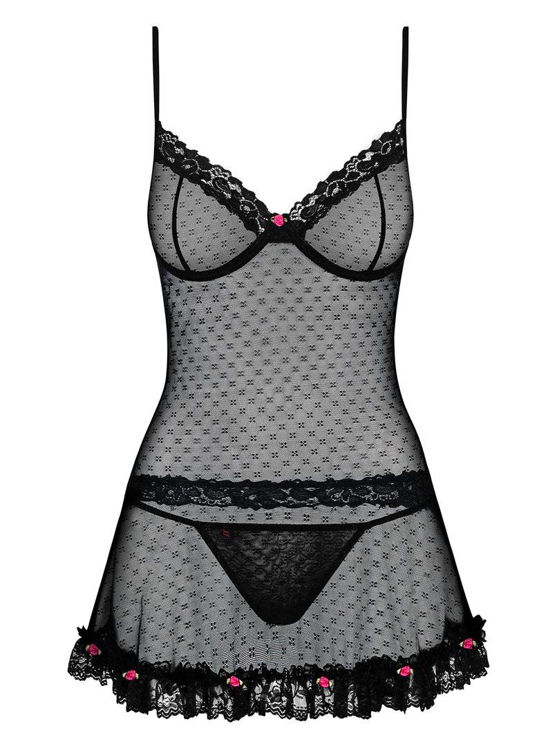 A good portion of rosy beauty? Yes, this is what Piccorosa b... Obsessive - Piccorosa Babydoll & Thong - Black - S/M photo-5