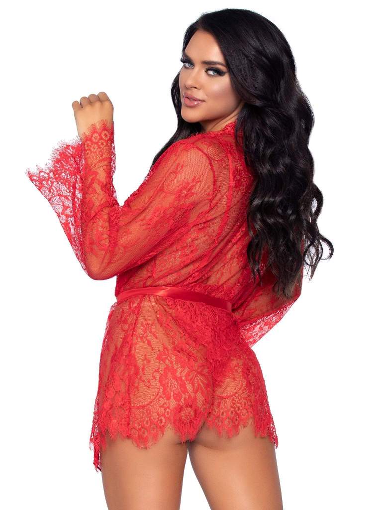 Get lost in the romance of this gorgeous 2 PC lingerie teddy... Leg Avenue - Love Affair Robe & Teddy Set - Red - L photo-2