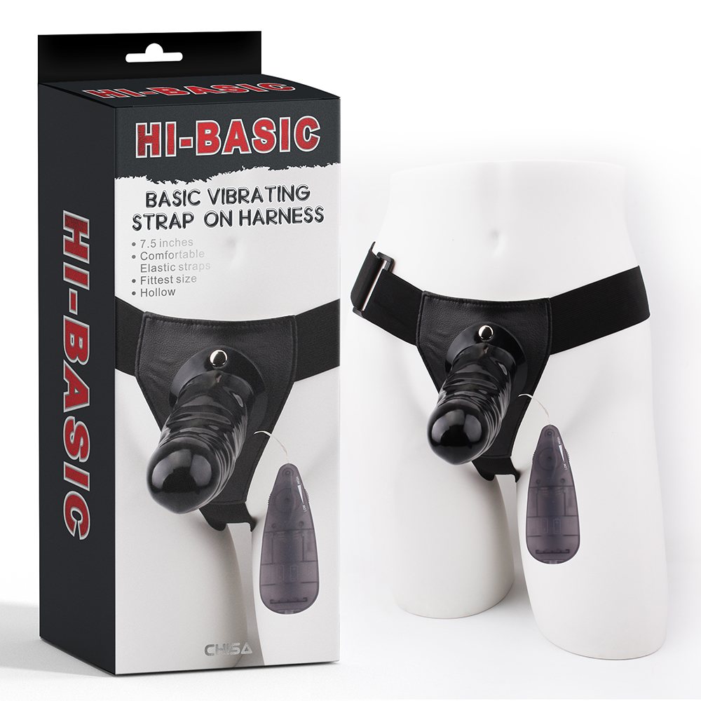 Hollow Dildo, Fully Adjustable Elastic Straps, Multi-speed V... Chisa - Basic Vibrating Strap-On - Black photo-3