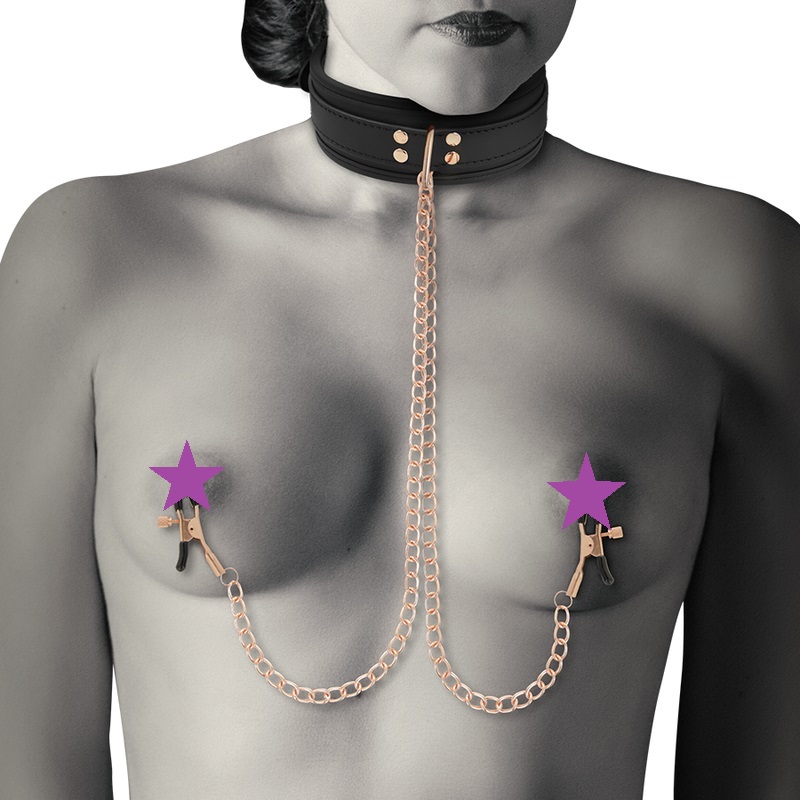 COQUETTE CHIC DESIRE FANTASY vegan leather necklace with nip... Coquette - Chic Desire Collar w Nipples Clamps - Black photo-2