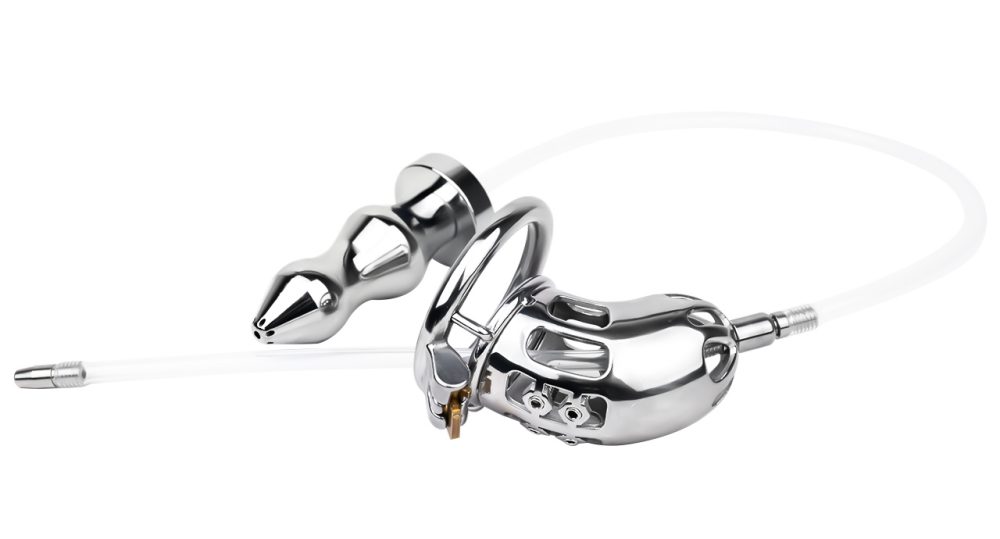 Material: 304 Stainless steel
Cage length: 90mm &... FAAK - Metal Chastity Cage w Catheter & Plug photo-3