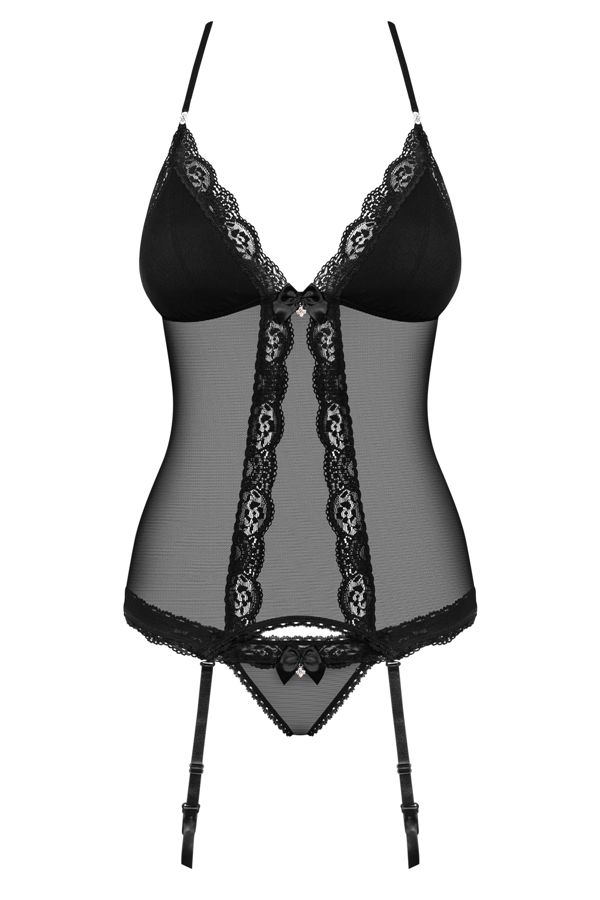 Aww, yes! Time to get a really stunning look! Sheer fabric, ... Obsessive - 841-COR-1 Corset & Thong - Black - S/M photo-7