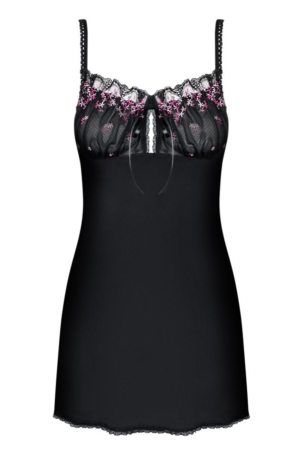 This delicate, alluring chemise will give you amazingly femi... Obsessive - Floweria Chemise & Thong - Black - S/M photo-7