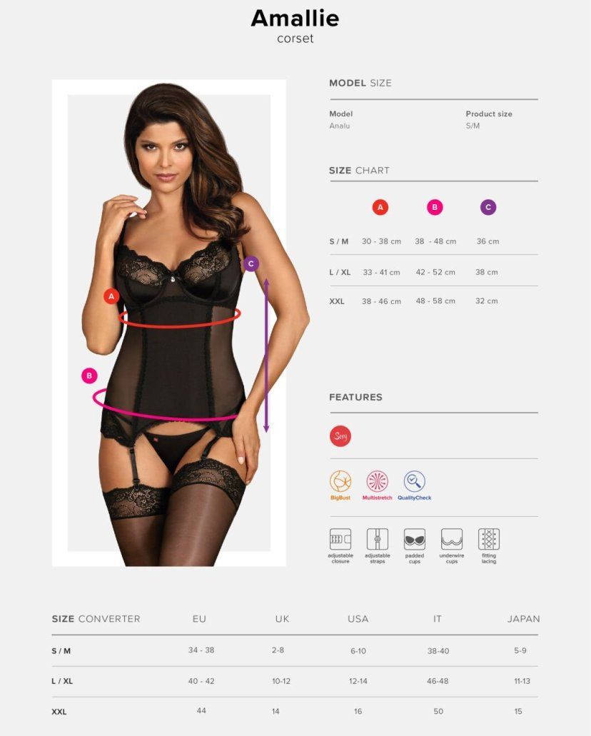 Obsessive - Amallie Corset & Thong - Black - S/M photo-9