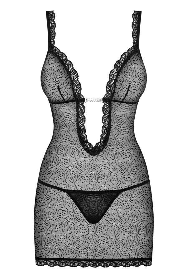 Obsessive - 877-CHE-1 Chemise & Thong - Black - L/XL photo-7