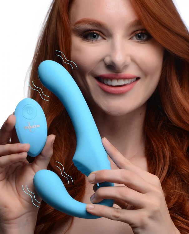 Equip yourself with this velvety, double ended strapless str... Strap U - Mighty Rider 10X Strapless Strap-on - Blue photo-2