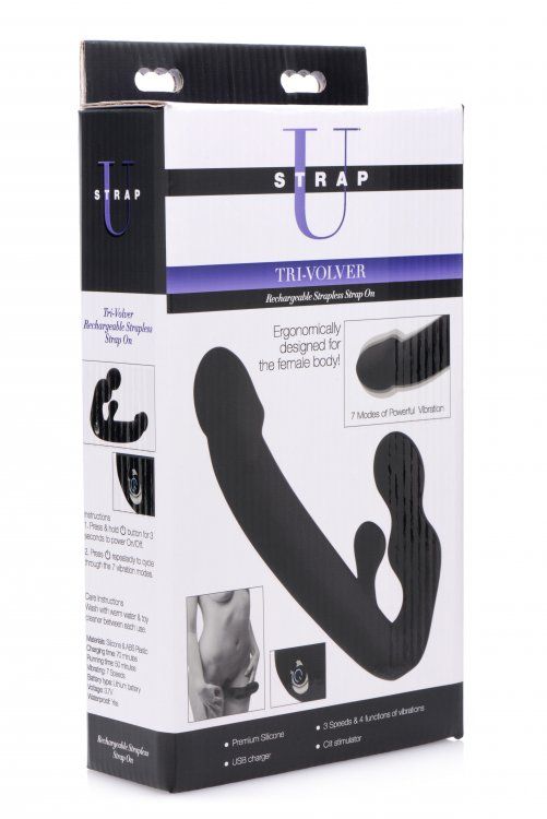 Both partners receive powerful pulsating pleasure from this ... Strap U - Tri-Volver Rechargeable Strapless Strap On - Black photo-11