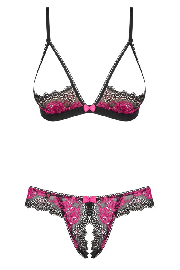 Obsessive - Tulia Cupless Set 2-pcs - Black/Pink - L/XL photo