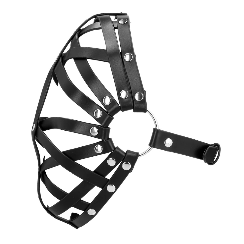 This Leather Mask is a serious addition to any BDSM lover Ouch - Cage Face Mask - Black photo-4