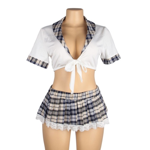 Ohyeah - Student Pleated Skirt Costume - White - 3XL 照片