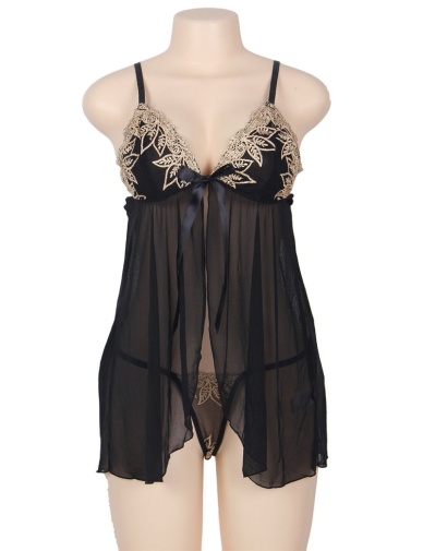 Ohyeah - Mesh Babydoll Set - Black - M photo