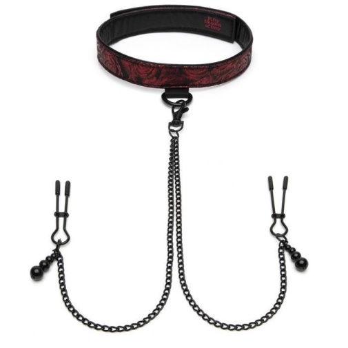 Fifty Shades of Grey - Sweet Anticipation Collar w Nipple Clamps - Red photo