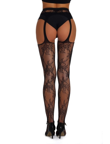 Ohyeah - Floral Pantyhose - Black - XL photo