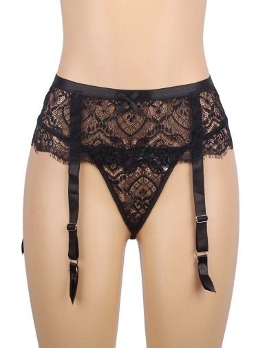 Ohyeah - Lace High Waist Garter Thong - Black - M photo