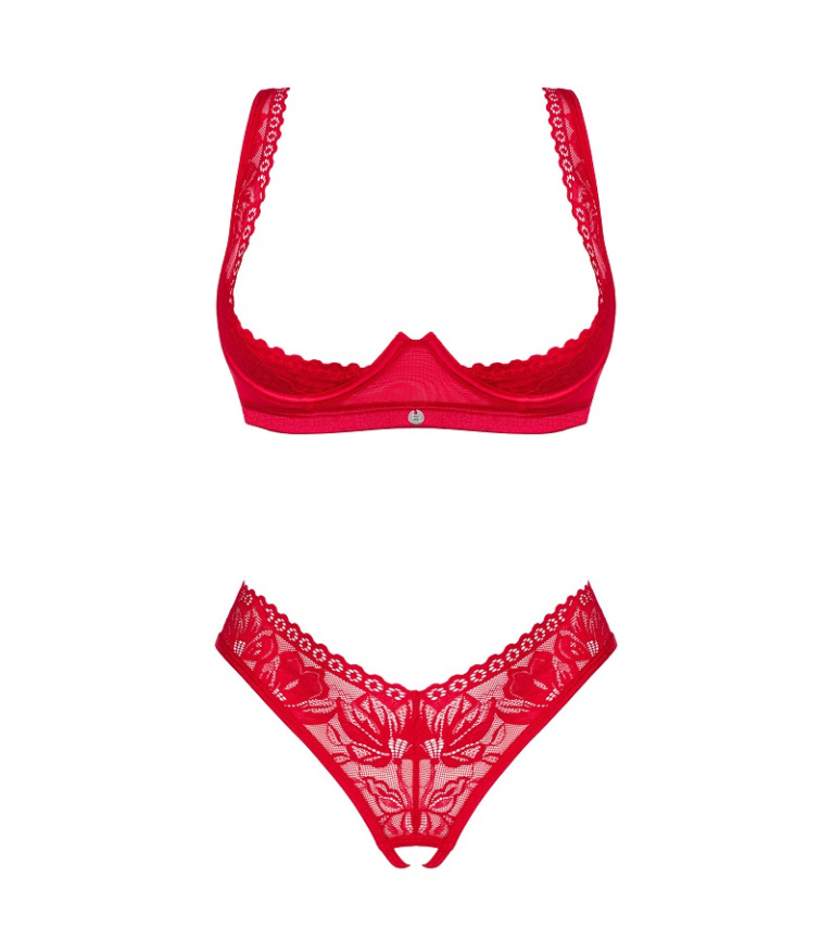 Obsessive - Lacelove Crotchless 2pcs Set - Red - M/L photo