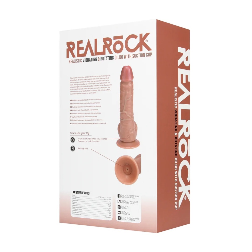Enjoy yourself to the fullest with this firm and soft-to-tou... RealRock - 8" Rotating Vibro Dildo w Balls - Caramel photo-8