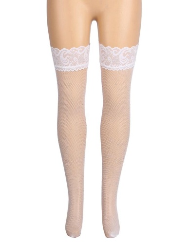 Ohyeah - Lace Rhinestone Stockings - White - XL photo