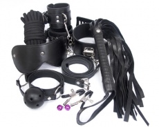 A-One - SM Bondage Set w Mouth Gag, Whip, Nipple Gear, Eye Mask, Rope & Hand Cuff photo