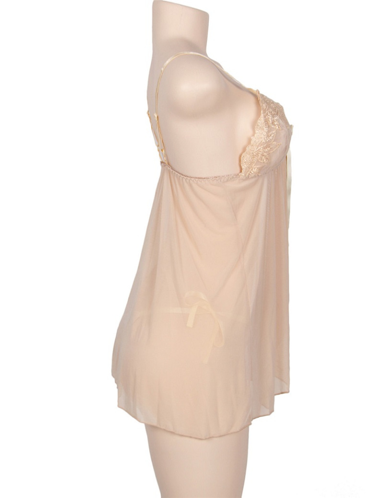 Ohyeah - Mesh Babydoll Set - Beige - 3XL photo